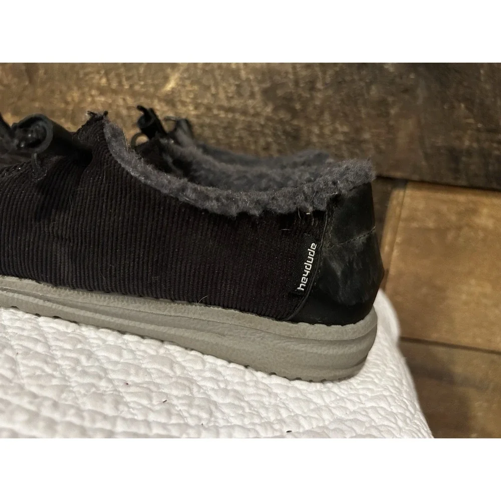 HEY DUDE WOMEN WENDY CORDUROY BLACK CASUAL SHOES Slip-On US Size 7